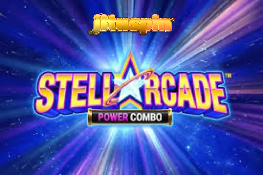 Tampilan visual slot Stellarcade Power Combo dengan elemen neon dan luar angkasa